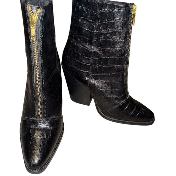 ASOS Black Patent Croc Embossed Vegan Boots Zipper Front Size 3 (US size 5) - Picture 1 of 6